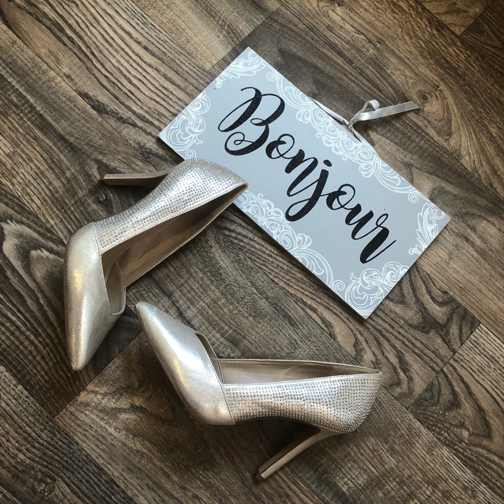 Vince Camuto Gold Rhinestone Embellished Heels
